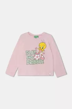Детская хлопковая рубашка с длинными рукавами x Looney Tunes United Colors of Benetton, розовый