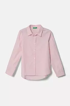 Детская хлопковая рубашка United Colors of Benetton, розовый