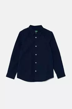 Детская хлопковая рубашка United Colors of Benetton, темно-синий