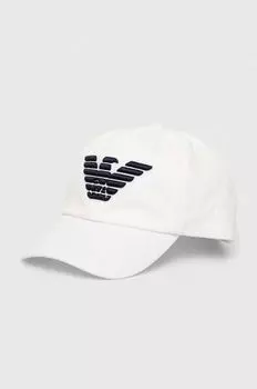 Детская хлопковая шапка с козырьком Emporio Armani, белый