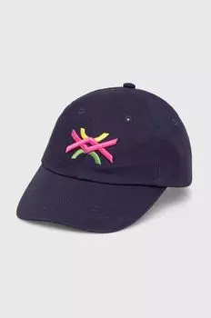 Детская хлопковая шапка с козырьком United Colors of Benetton, темно-синий