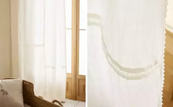 Детская хлопковая штора с вышивкой Zara Home, экрю