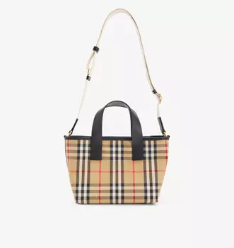 Детская хлопковая сумка-тоут с принтом в клетку Burberry, бежевый