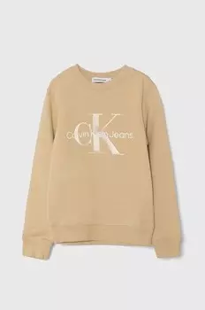 Детская хлопковая толстовка Calvin Klein Jeans, бежевый