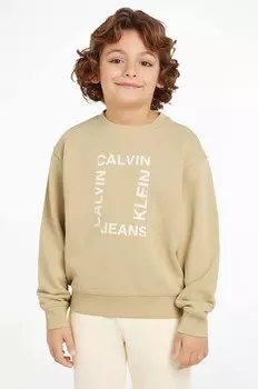 Детская хлопковая толстовка Calvin Klein Jeans, бежевый