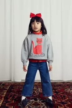 Детская хлопковая толстовка Кот Mini Rodini, серый