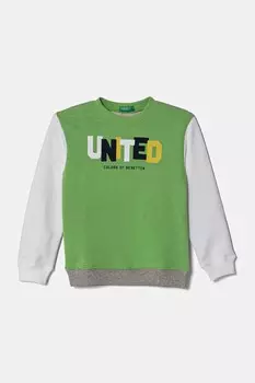 Детская хлопковая толстовка United Colors Of Benetton, зеленый