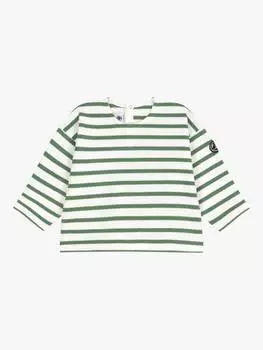 Детская хлопковая толстовка в полоску Petit Bateau, цвет Marshmallow/Green