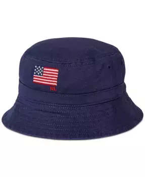 Детская хлопковая вышитая бейсболка-ведро с флагом для мальчиков Polo Ralph Lauren, синий
