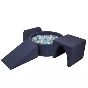 Детская игровая площадка из пенопласта Ppzp-Ok30D-124 с шариками Темно-синий: жемчужно-серый-прозрачный-голубой-мятный Бассейн 200/Клин L/Холм/Туннель KiddyMoon