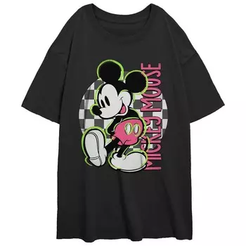 Детская клетчатая футболка большого размера с рисунком Микки Мауса Disney's, черный