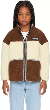 Детская коричневая и Off-White куртка из искусственной овчины Greca Versace
