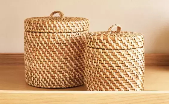 Детская корзина из ротанга с крышкой Zara Home, светло-бежевый