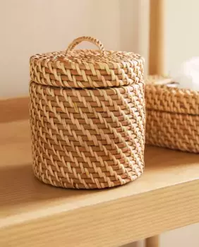 Детская корзина из ротанга с крышкой Zara Home, светло-бежевый
