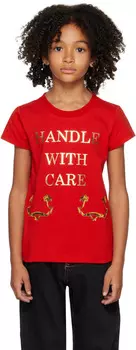Детская красная футболка 'Handle With Care' Moschino