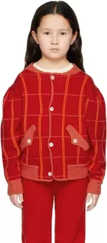 Детская красная куртка-бомбер в клетку Ligne Noire