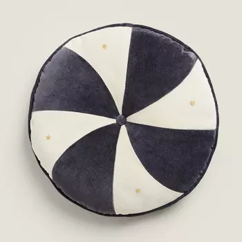 Детская круглая бархатная подушка Zara Home, белый/сине-серый