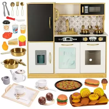Детская кухня, деревянный золотой светодиодный большой холодильник Xxl, кофейный сервиз, аксессуары для еды Trifland