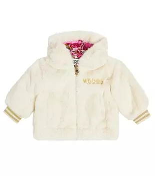 Детская куртка из искусственного меха с капюшоном Moschino Kids, нейтральный