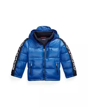 Детская куртка-пуховик с капюшоном и логотипом Polo Ralph Lauren, синий