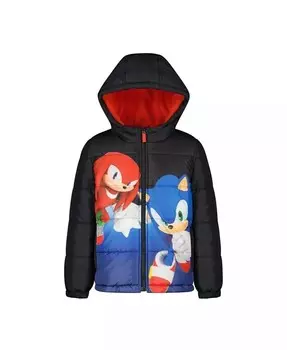 Детская куртка-пуховик средней плотности с принтом Sega Sonic The Hedgehog, черный