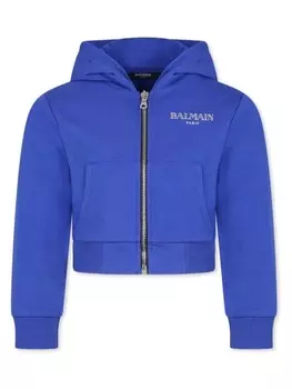 Детская куртка-толстовка с капюшоном на молнии Balmain Kids, синий