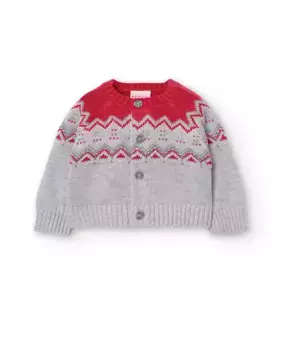 Детская куртка жаккардового трикотажа с застежкой на пуговицы Boboli, светло-серый