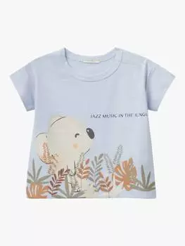 Детская квадратная футболка с тематикой джунглей Benetton, цвет Light Blue Powder