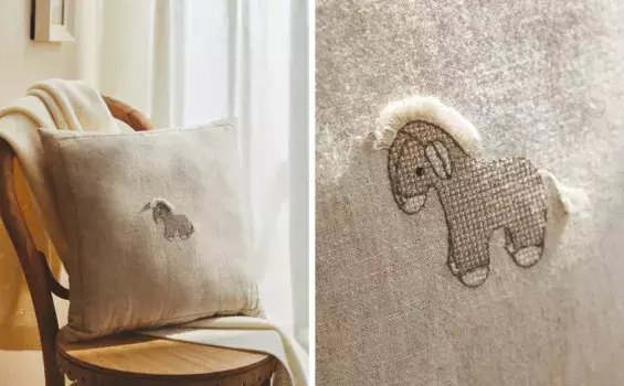 Детская льняная подушка в виде ослика Zara Home, бежевый