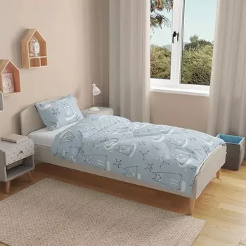 Детская милая односпальная спальная комната Evidea - синий/белый - 160x220 см