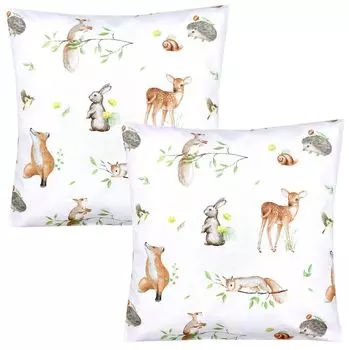 Детская наволочка ТупТам с декоративным узором и застежкой-конвертом, набор из 2 шт., цвет: лесные звери/еж/олень/лиса/кролик/бежевый, размер: 80 х 80 см TupTam