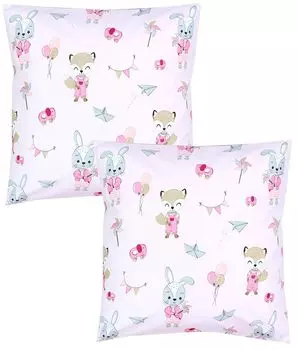 Детская наволочка ТупТам с декоративным узором и застежкой-конвертом, комплект из 2 шт., цвет: лиса/кролик/розовый, размер: 50 х 50 см TupTam