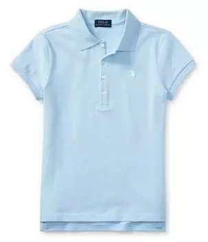 Детская одежда Polo Ralph Lauren Сетчатая рубашка-поло с короткими рукавами для больших девочек 7–16 лет, синий