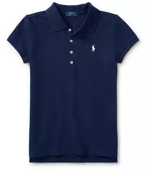 Детская одежда Polo Ralph Lauren Сетчатая рубашка-поло с короткими рукавами для больших девочек 7–16 лет, синий