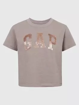 Детская органическая футболка с логотипом и пайетками Gap, бежевый