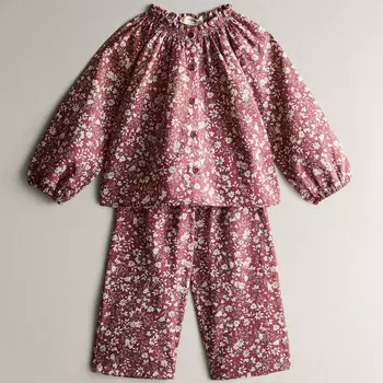 Детская пижама Zara Home Linen And Cotton Floral Christmas, 2 предмета, пурпурно-розовый/белый