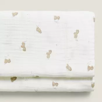 Детская плоская простыня Zara Home Donkey Muslin, кремово-белый