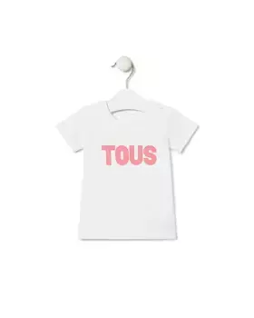 Детская пляжная футболка белого цвета с логотипом спереди Tous, коралловый