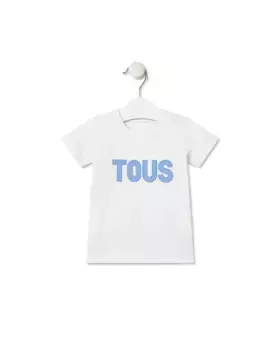 Детская пляжная футболка белого цвета с логотипом спереди Tous, синий