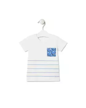 Детская пляжная футболка белого цвета с полосками и карманом Tous, синий