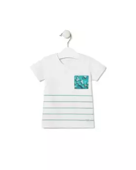 Детская пляжная футболка белого цвета с полосками и карманом Tous, зеленый