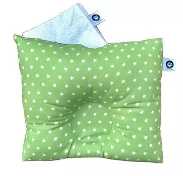 Детская подушка smartpillow зеленая со звездами и сменным бамбуковым махровым чехлом BabyDorm