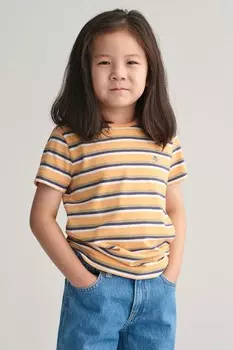 Детская полосатая футболка со щитом Gant, оранжевый