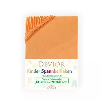 Детская простыня Devior Jersey 60х120 - 70х140 см оранжевая простыня 100% хлопок высота матраса до 12см резинка