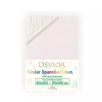 Детская простыня Devior Jersey 60x120 - 70x140 см, натуральная простыня 100% хлопок, высота матраса до 12 см, резинка