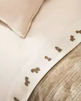 Детская простыня с вышивкой осла Zara Home, тауп-коричневый