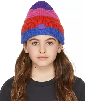 Детская разноцветная шерстяная шапка в полоску Acne Studios