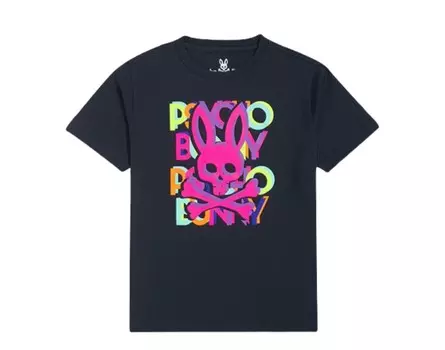 Детская разноцветная темно-синяя футболка Psycho Bunny Hudson B0U209S1PC-NVY, синий