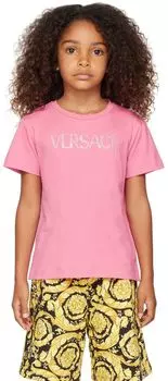 Детская розовая футболка с кристаллами Versace