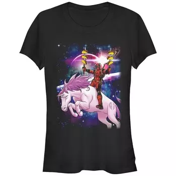 Детская розовая футболка с рисунком Deadpool Unicorn Ride Marvel, черный